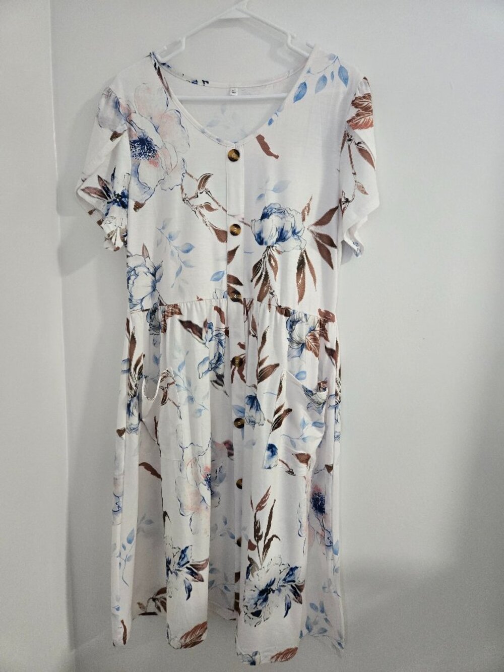 Zeagoo Women's Floral Mini Dress – V-Neck Button Front Pleated Short Sleeve XL
